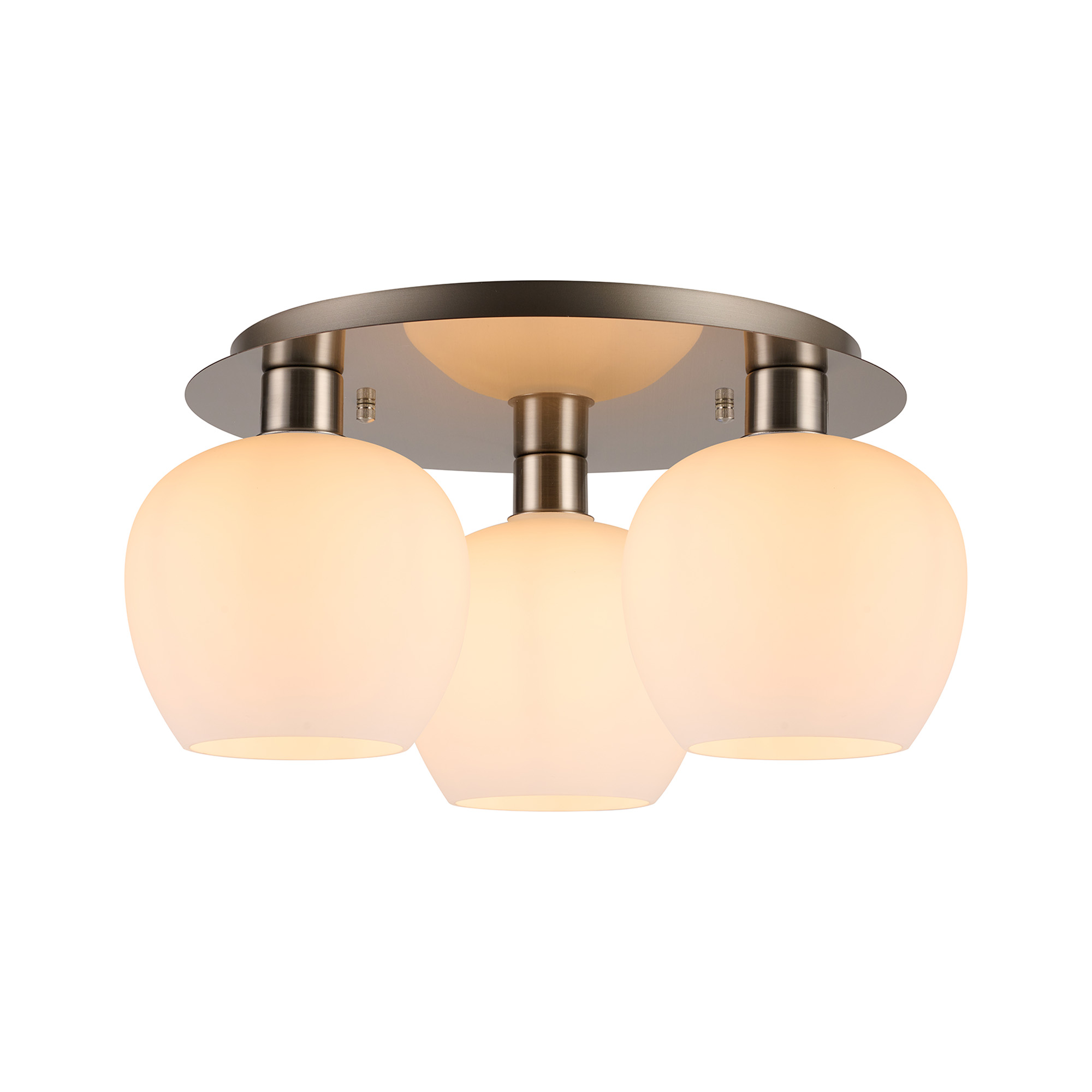 DK1433  Lori 40cm Round Ceiling Flush, 3 Light Flush Fitting, Satin Nickel/Opal Wine Shades